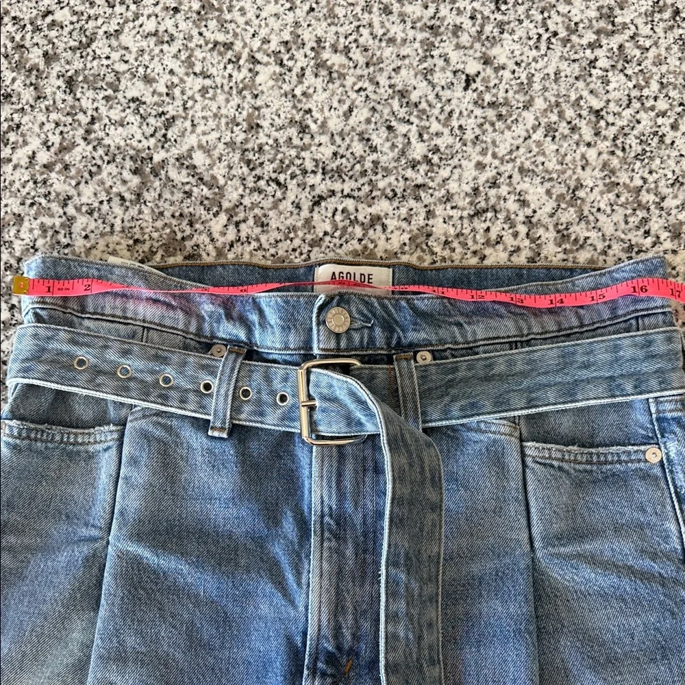 Agolde Jean Shorts High Rise Wide Leg Belted PaperBag Waist Light Wash Sz 27 - Picture 8 of 12